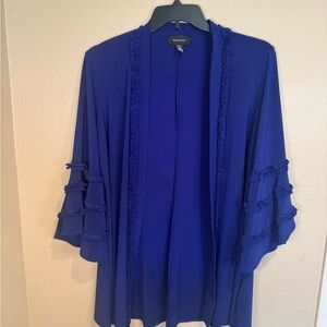 R&M Richards Royal Blue Open Cardigan. 3/4 ruffle sleeves wear day or evening